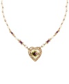 A cameo appearance. Amethyst-colored resin beads, costume pearls, and a pretty, heart-shaped floral charm accent 2028's unique vintage pendant. Set in rose gold tone mixed metal. Approximate length: 15 inches + 3-inch extender. Approximate drop: 1-1/4 inches.