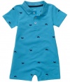 Carter's Whale Knit Polo Romper BLUE 9 Mo