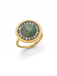 THE LOOKNouveau CollectionRose cut emerald and cubic zirconia accents22k yellow goldplated and black ruthenium-plated setting THE MEASUREMENTDiameter, about ¾ORIGINImported