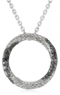 Sterling Silver Black and White Diamond Accent Circle Pendant Necklace (.05 cttw, I-J Color, I2-I3 Clarity), 18