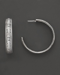 John Hardy's chic hoop earring is crafted from sterling silver and features a polished basket-weave pattern. Designed by John Hardy.