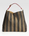 Tailored stripes define this slouchy carryall crafted in sturdy poly-cotton, finished with an adjustable leather strap.Adjustable leather shoulder strap, 5½-6 drop Magnetic snap closure One inside zip pocket Linen lining 15W X 14H X 7D 70% polyester/20% cotton/10% polyurethane Imported