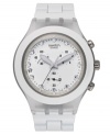 Keep your look on point this season with this fresh-white chronograph watch from Swatch's Full-Blooded collection.