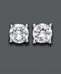 Icy shine that won't break the bank. Earrings by B. Brilliant feature round-cut cubic zirconia studs (7/8 ct. t.w.) set in sterling silver.