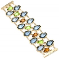 ABS By Allen Schwartz Cocktail Hour Gold-Tone Jewel Color Stones Wide Flex Bracelet