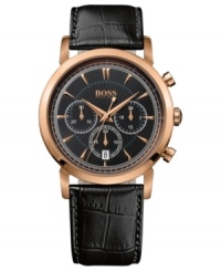 An office wardrobe essential in rosy tones: a handsome dress watch from Hugo Boss.