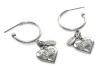 Adorable Tutti Fruti Heart Crown Charm Hoop Earrings Silver Tone