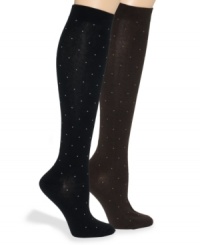 Dots are delightful, especially in a petite size. Freshen up your footware with these pindot knee socks from HUE that keep your undercover look on point.