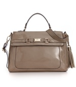 Get on the fashion fast-track to ladylike style with this softly structured satchel from AK Anne Klein. Faux patent leather is charmingly accented with logo-embossed detailing, while the interior is perfectly sized to meet your day-to-night demands.