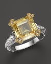 Canary crystal is framed in four 18K yellow gold and white sapphire hearts on Judith Ripka's small Candy ring.