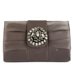 Opt for something elegant on your next evening out with this posh purse from Jessica McClintock. Dressed in silky satin with floral beaded accent, it's perfectly sized for out-on-the-town essentials.