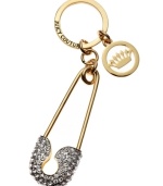 Stay organized with a bit of bling. Crafted in gold-tone metal with sparkling rhinestone embellishments, this delightful Juicy Couture keychain is absolutely eye-catching. Attach to your favorite JC bag or carry around on its own. We're certain it'll start up a conversation.