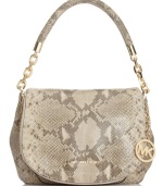 Skin is in. Keep your look sleek and sexy with this python-embossed leather lovely from MICHAEL Michael Kors. Featuring golden detailing and chain-link accents, its chic shape is sized-right to meet all your daily demands.