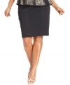 Lend a hint of edge to your work look with Alfani's plus size pencil skirt, accented by faux leather trim.