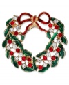 Display your joy for the holidays with Charter Club's wreath pin. Lovely touches of clear and red crystals and green epoxy start the season off right. Crafted in gold tone mixed metal. Approximate diameter: 1-1/2 inches.