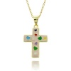 Lily Nily 18k Gold Overlay Children's Pink Enamel Multi Color Hearts Cross Pendant