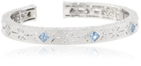 Judith Ripka Estate Three Small Stones Blue Topaz Cuff Bracelet