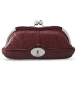 Change things up with this compact coin purse from Fossil that discretely slips into a pocket or purse without a worry. Crafted in rich letter with secure kisslock closure--coins, cards, cash and ID stay perfectly in place.