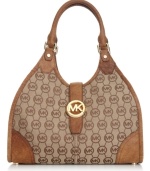 Shoulder this city-chic design from MICHAEL Michael Kors that pairs perfectly with your work or weekend wardrobe. Signature jacquard is adorned with gleaming hardware and leather trim, while the pocket-lined interior neatly organizes the essentials.