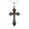 Stainless Steel Men's Black Enamel Tribal Design Cross Necklace on 22 Inch Ball Chain