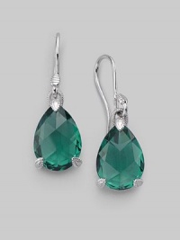 From the La Petite Collection. A brilliantly faceted green quartz teardrop in a three-prong sterling silver setting. Green quartz Sterling silver Length, about 1¼ Width, about ½ French earwires Imported 