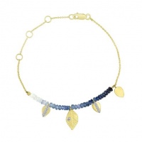 Meira T Solid 14K Yellow Gold Hammered Diamond Leaf Charms & Blue Sapphire Beads Chain Bracelet