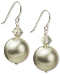 A splendid mix of shimmer. This beautiful pair of earrings feature shell beads (14 mm), hematite accents and sparkling Swarovski Elements. Set in sterling silver. Approximate drop: 1-1/4 inches.