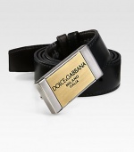 Sleek leather design with engraved burnished gold and polished silver buckle.LeatherAbout 1 wideMade in Italy