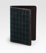 Made from the classic blackwatch tartan, the colors of a historic Scottish force, this bill holder is edged with boarskin embossed leather.Interior flap pocketThree card slotsCotton/leather3&qout;W x 4HImported