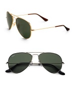 The classic aviator style, now available in super-lightweight, utterly stylish titanium. Available in arista frames with crystal green lenses and titanium-color frames with grey lenses. UV400 lens 100% UV protective Made in Italy 