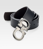 Black on one side and hickory on the other, this reversible belt crafted in smooth Italian leather with double gancini buckle, will be a stylish, versatile addition to your existing wardrobe.LeatherAbout 1½ wideMade in Italy