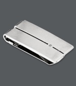 Stay organized in style. This chic money clip features a stainless steel setting with a black enamel stripe and sparkling diamond accent. Tension backing keeps money secure. Approximate length: 2-1/6 inches. Approximate width: 7/8 inch.