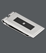 Stay organized in style. This polished stainless steel money clip features a rectangular black enamel center with a sparkling diamond accent. Surface coated with a scratch-resistant clear finish. Tension back keeps money secure. Approximate length: 2-1/6 inches. Approximate width: 7/8 inch.