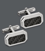 Effortlessly sophisticated. These swivel-back cuff links make for a stylish overall look. Crafted in stainless steel with a chic, carbon fiber inlay. Approximate length: 3/4 inch. Approximate width: 1/2 inch.