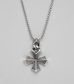 A classic box chain holds a richly textured sterling silver cross pendant, joined by a matching bale. Sterling silver Chain length, about 20 Pendant length, about 1¼ Lobster clasp Imported