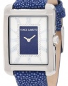 Vince Camuto Women's VC/5035SVBL Leather Rectangle Swarovski Crystal Accented Dial Silver-Tone Blue Stingray Strap Watch