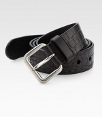 Embossed-croc leather style with engraved metal buckle for an impeccable finish.LeatherAbout 1½ wideMade in Italy