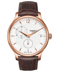 Add a vintage touch to your look with the subtle details on this Tradition watch from Tissot.