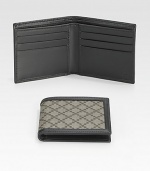 A classic wallet in signature diamante-plus fabric with leather trim and interior. Two bill compartments Six card slots 4.3W X 3.8H Made in Italy 