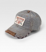 A casual-cool logo cap mixes prints and contrast top-stitching. Check trim55% linen/45% cottonHand washImported