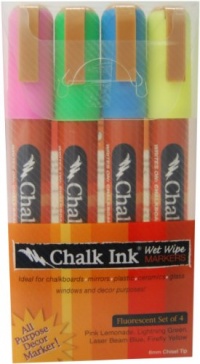 Chalk Ink 6mm Fluorescent Wet Wipe Markers, 4-Pack