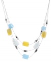 Sweeten your style with candy colors. Kenneth Cole New York's delicate illusion necklace features semi-precious blue quartz, green amazonite and yellow jade geometric stones with small hematite and silver beaded details. Set in mixed metal. Approximate length: 16 inches + 3-inch extender. Approximate drop: 1-3/4 inches.