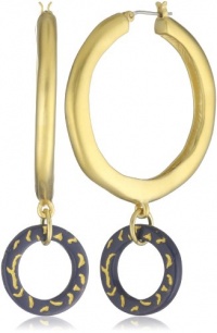 T Tahari Soho Chic Gold Tone with Blue Resin Circle Drop Earrings