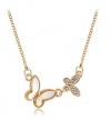 Fashionable Gold Tone Chain Swarovski Crystal Butterfly Flower Pendant Necklace