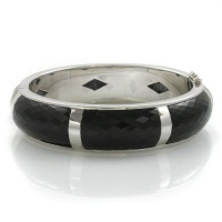 Magnificent Sterling Silver Italian Elegant 7 Faceted Black Onyx Bangle Bracelet