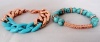 Set 2 Stretch Blue Beaded Bracelet & Rose Gold Chunky Bracelet