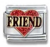 Friend in Red Heart Italian Charm 18k Gold and Glitter Enamel Love Theme by Casa D'Oro