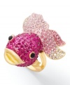 Take a cool dip in the pool of hot design. This adorable fish ring by Bar III glows with the addition of light pink and fuchsia crystals atop a gold tone mixed metal setting. Size 7.