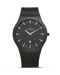 Skagen's titanium mesh watch has been crafted for a strong finish. This high-impact timepiece features advanced Japanese quartz movement, bringing form and function to your practical portfolio.