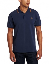 Fred Perry Men's Sprayed Twin Tipped Polo, Sevice Blue/Burnt Amber, Large